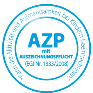 Siegel: AZP – Azofarbstoffe mit Auszeichnungspflicht nach Verordnung (EG) Nr. 1333/2008