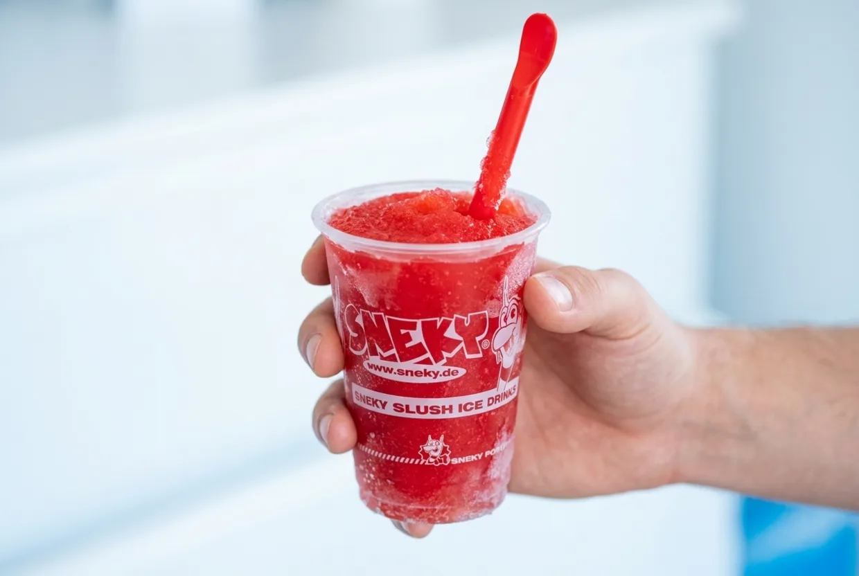 Hand mit einem SNEKY-Slush-Becher
