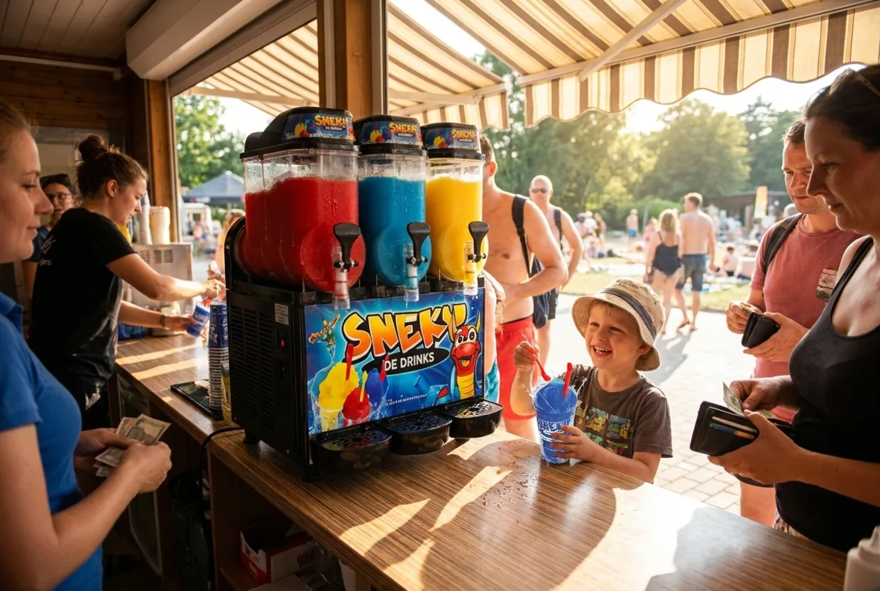 SNEKY-Slush-Maschine an einem gut besuchten Verkaufsstand
