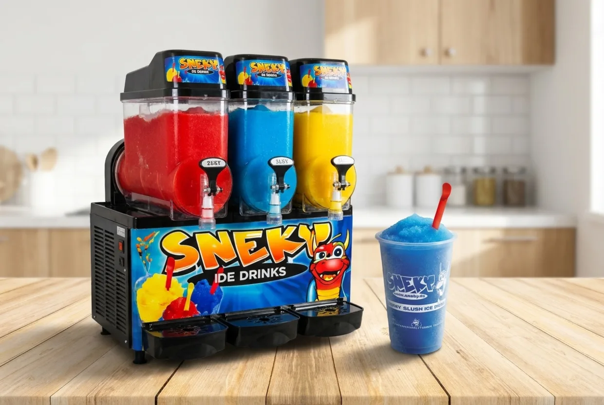 SNEKY-Slush-Maschine mit drei Tanks aus der Nähe